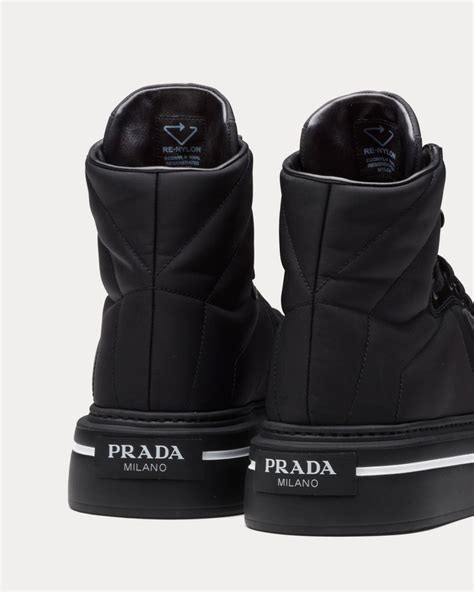 prada macro re-nylon and brushed leather high-top sneakers|Macro Re.